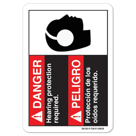 Signmission ANSI Sign, Hearing Protection Required, Spanish, 14in X 10in Decal, 14" W, 10" H, Landscape OS-DS-D-1014-L-19830